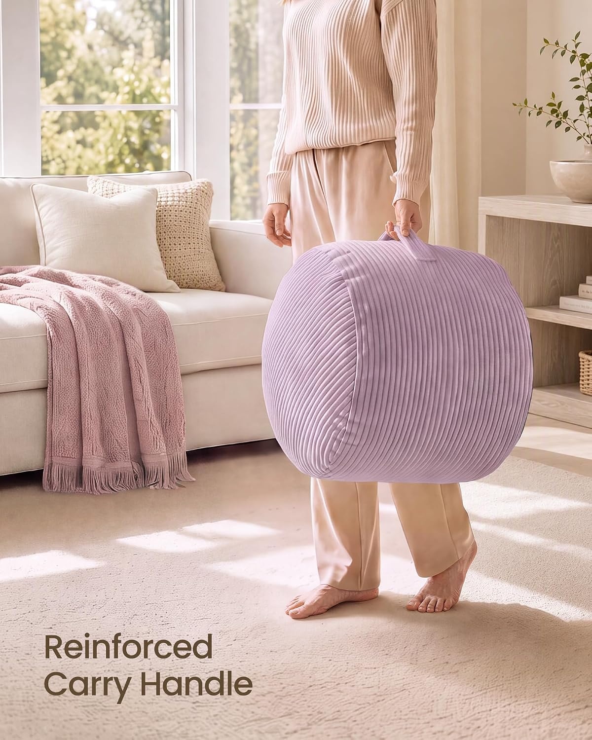 image:imageSONGMICS Stuffed Pouf Ottoman 20 Round Foot Rest with Side HandlePurple