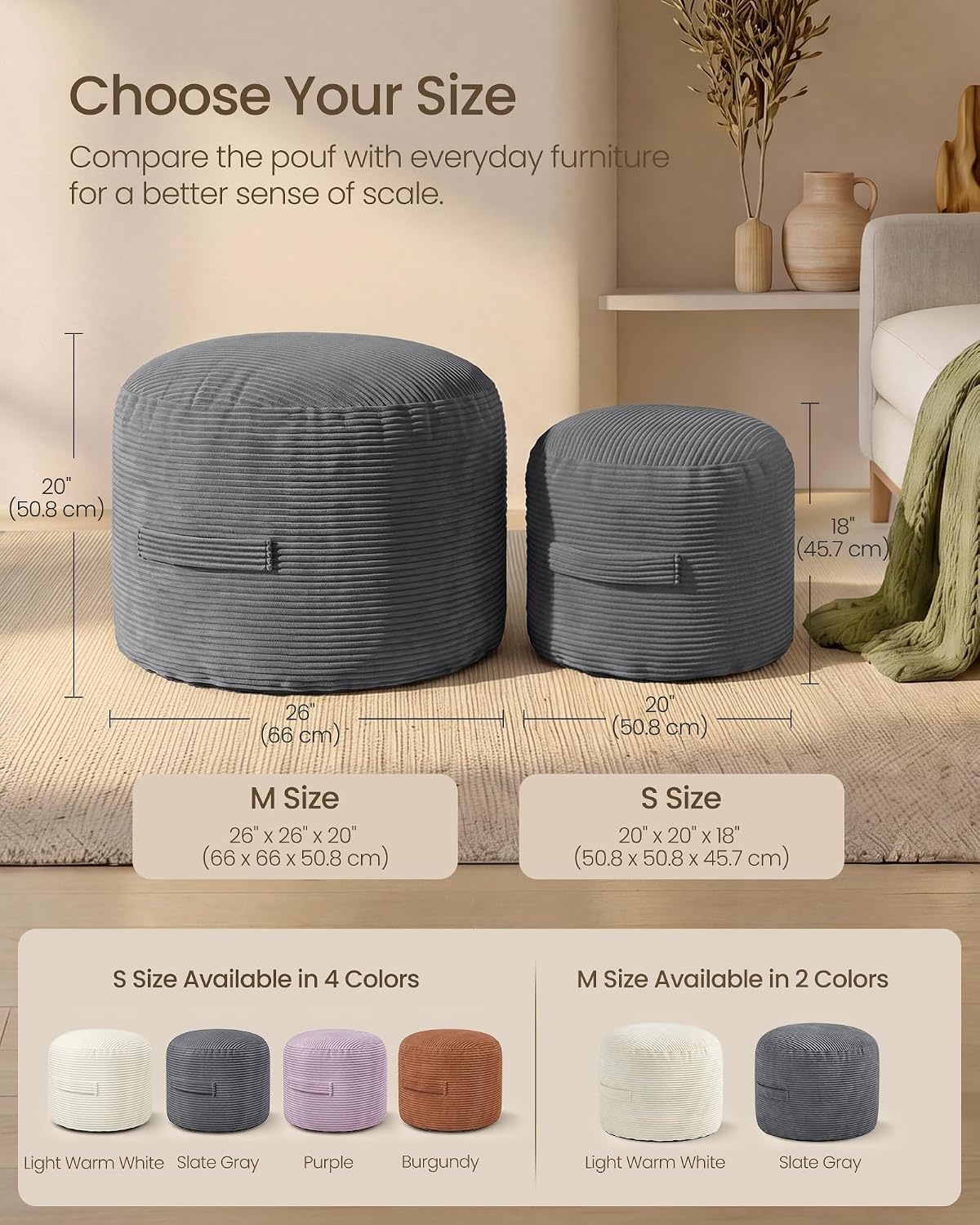 image:imageSONGMICS Stuffed Pouf Ottoman 20 Round Foot Rest with Side HandleSlate Gray