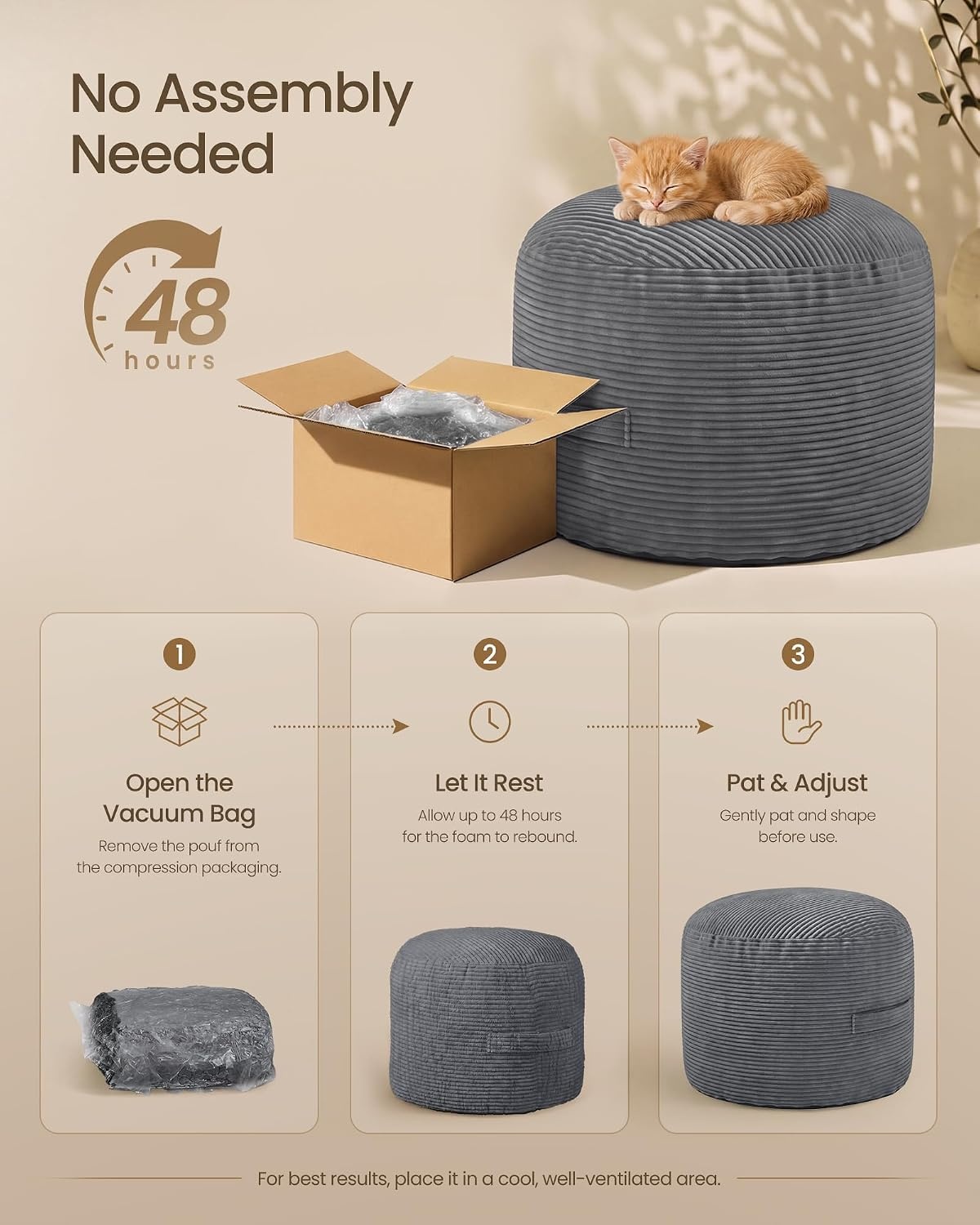 image:imageSONGMICS Stuffed Pouf Ottoman 20 Round Foot Rest with Side HandleSlate Gray