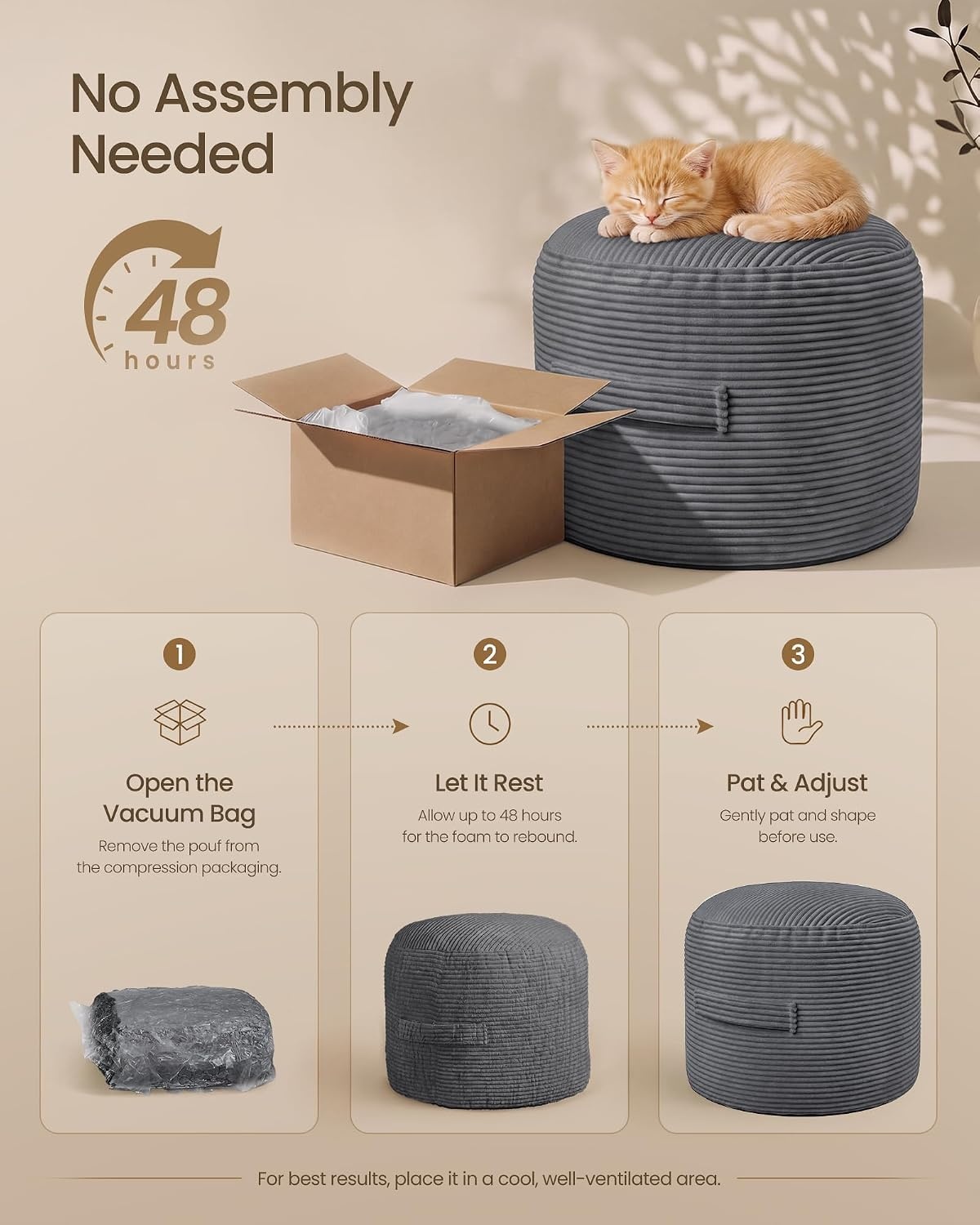 image:imageSONGMICS Stuffed Pouf Ottoman 20 Round Foot Rest with Side HandleSlate Gray