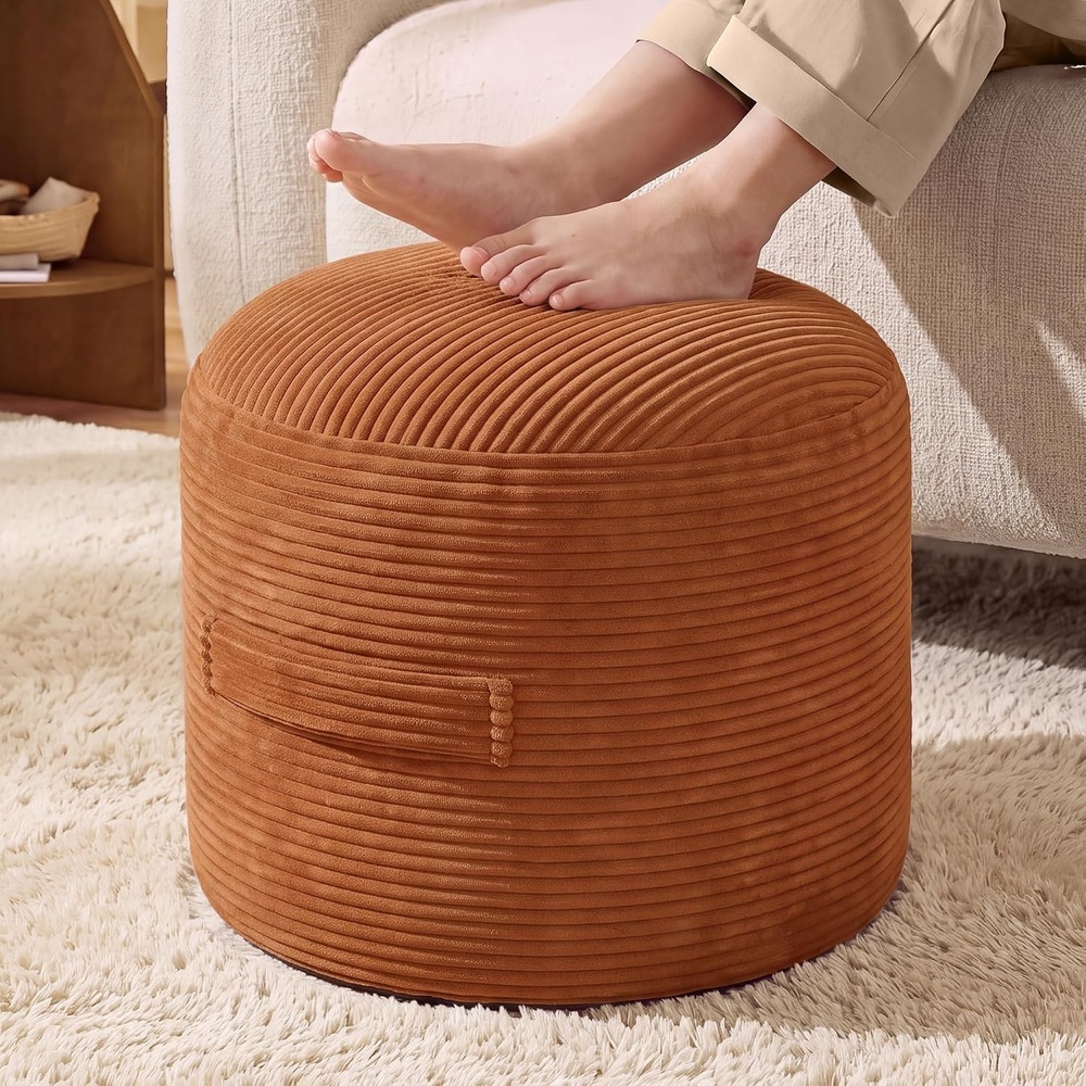 image:imageSONGMICS Stuffed Pouf Ottoman 20 Round Foot Rest with Side HandleBurgundy