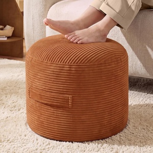 SONGMICS Stuffed Pouf Ottoman, 20″ Round Foot Rest with Side Handle(Burgundy)