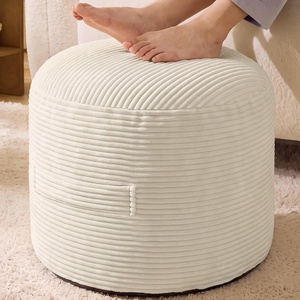 SONGMICS Stuffed Pouf Ottoman, 20″ Round Foot Rest with Side Handle(Light Warm White)