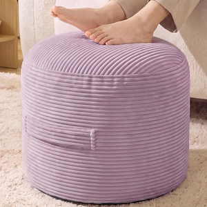 SONGMICS Stuffed Pouf Ottoman, 20″ Round Foot Rest with Side Handle(Purple)