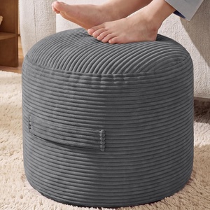 SONGMICS Stuffed Pouf Ottoman, 20″ Round Foot Rest with Side Handle(Slate Gray)